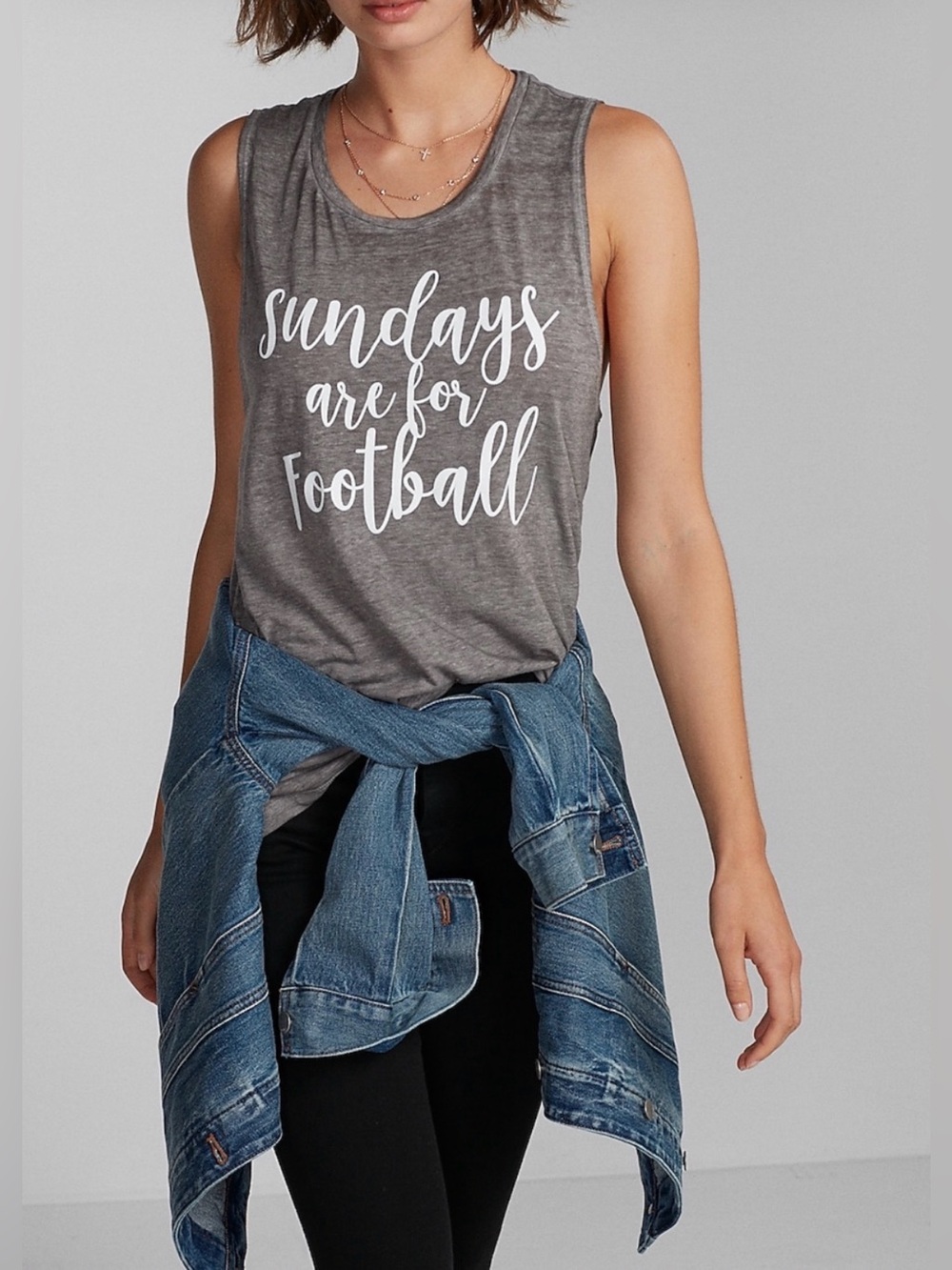 Express Gray Graphic Tank "Sundays Are For Football"